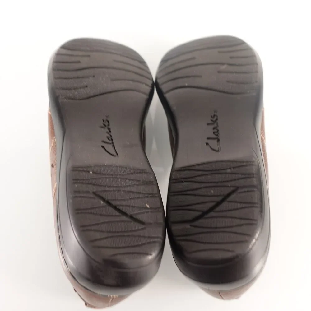 Women's Clarks Evianna Fig Leather Slip on Comfort Shoes Pewter Size 8 Narrow